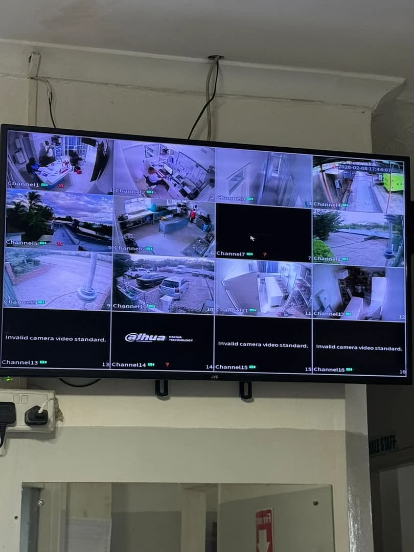 Sixteen-channel surveillance monitoring view installed at the control point