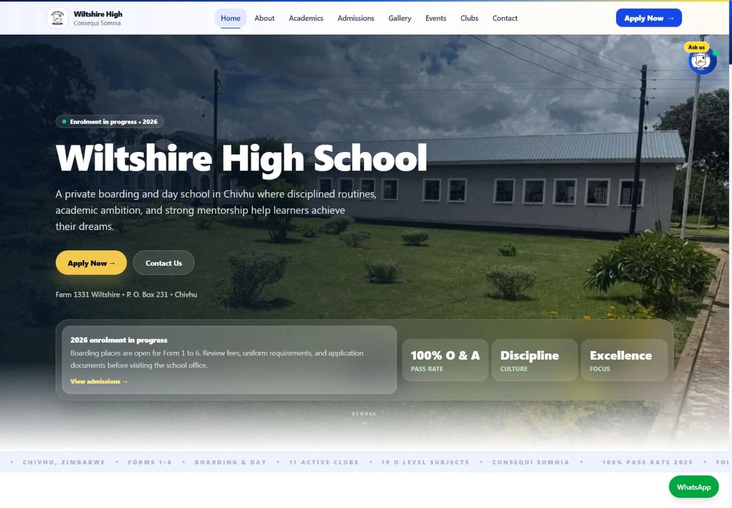 Desktop homepage view of the live Wiltshire High School website
